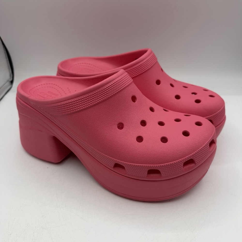 Crocs Siren Clogs‎ Mens 10 Womens 12 Pink Coral High Heel Platform Shoes Slip-On